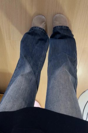 Petite Dark Blue Denim Pants for Women, Slightly Flared Loose Fit, 2025 New Style, Non-Skinny Straight Leg Trousers