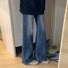 Petite Dark Blue Denim Pants for Women, Slightly Flared Loose Fit, 2025 New Style, Non-Skinny Straight Leg Trousers