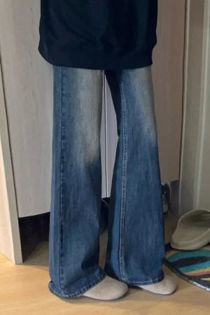 Petite Dark Blue Denim Pants for Women, Slightly Flared Loose Fit, 2025 New Style, Non-Skinny Straight Leg Trousers