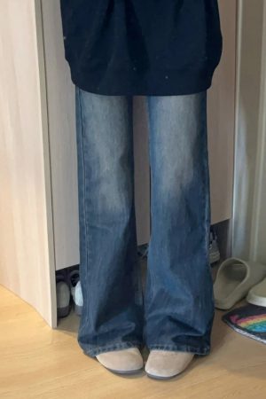 Petite Dark Blue Denim Pants for Women, Slightly Flared Loose Fit, 2025 New Style, Non-Skinny Straight Leg Trousers