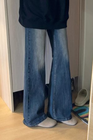 Petite Dark Blue Denim Pants for Women, Slightly Flared Loose Fit, 2025 New Style, Non-Skinny Straight Leg Trousers