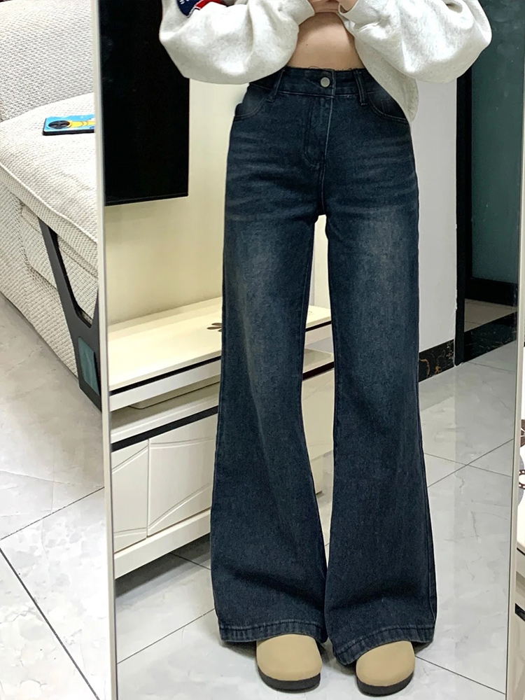 Petite Dark Blue Flared Jeans - 2025 New Style Plus-Size Slim Fit Bell-Bottoms, Straight Leg, Comfortable Fit Petite Dark Blue Flared Jeans - 2025 New Style Plus-Size Slim Fit Bell-Bottoms, Straight Leg, Comfortable Fit