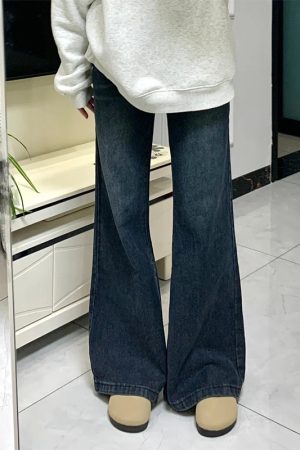 Petite Dark Blue Flared Jeans - 2025 New Style Plus-Size Slim Fit Bell-Bottoms, Straight Leg, Comfortable Fit