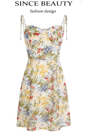 Petite Floral Camisole Dress - French-Style Summer Dress for Vacation 2025 - Trendy Women's Floral Mini Dress