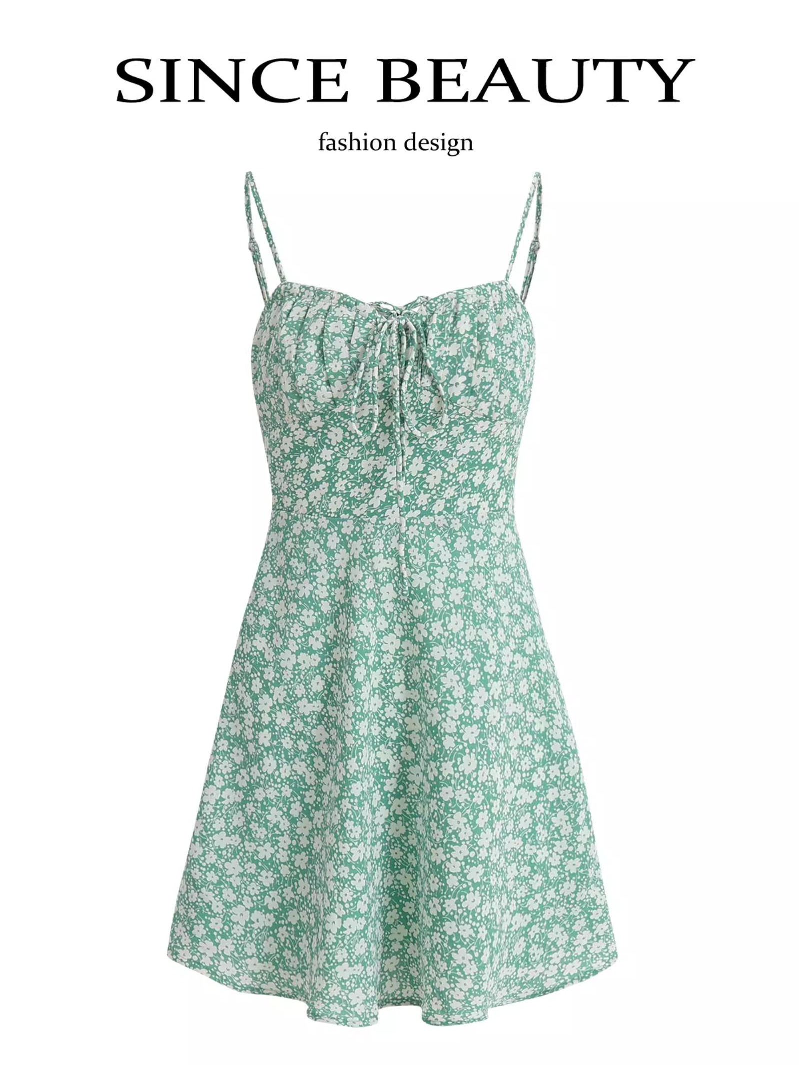 Petite Floral Green Summer Dress for Women - French Style Vacation Dress, Slimming Design for 2025 Petite Floral Green Summer Dress for Women - French Style Vacation Dress, Slimming Design for 2025