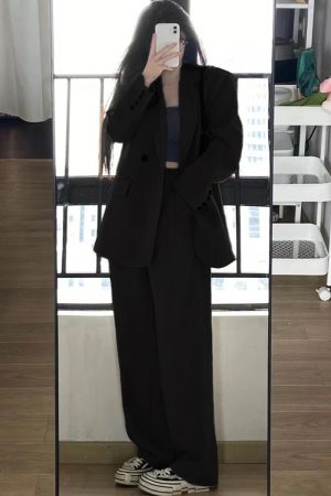 Petite Gray Suit Set for Women - Casual Blazer & Wide-Leg Pants, High-End Feel, Stylish 2025 Fashion