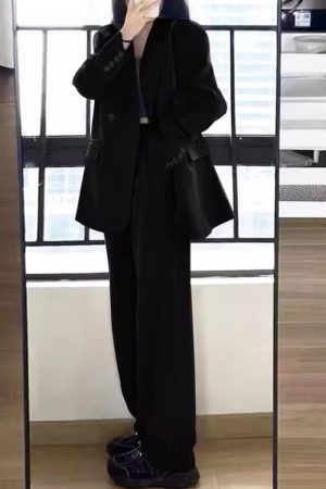 Petite Gray Suit Set for Women - Casual Blazer & Wide-Leg Pants, High-End Feel, Stylish 2025 Fashion