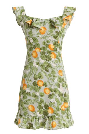 Petite Green Ruffled French-Style Vacation Dress 2025 Summer Collection for Women