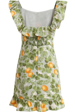 Petite Green Ruffled French-Style Vacation Dress 2025 Summer Collection for Women