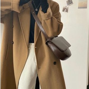 Petite Hepburn-Style Black Double-Faced Cashmere Coat for Women, Mid-Length Woolen Outerwear for Autumn/Winter 2024