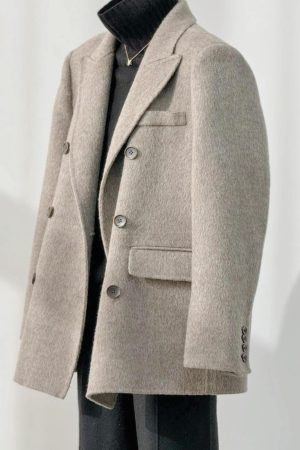 Petite Oatmeal Wool and Cashmere Overcoat for Women - High-End Feel, 2024 Autumn Winter Style, Elegant Outerwear