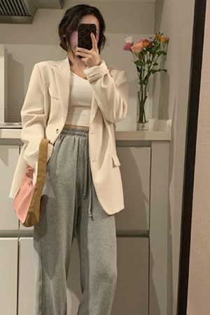 Petite Oversized Black Suit Jacket for Women - Loose Fit Blazer Top in Korean Style for Spring and Autumn 2025