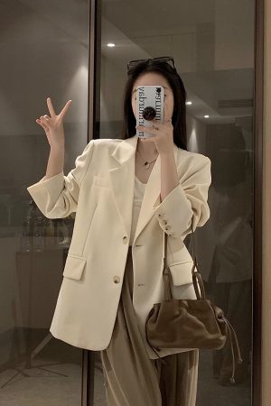 Petite Oversized Black Suit Jacket for Women - Loose Fit Blazer Top in Korean Style for Spring and Autumn 2025