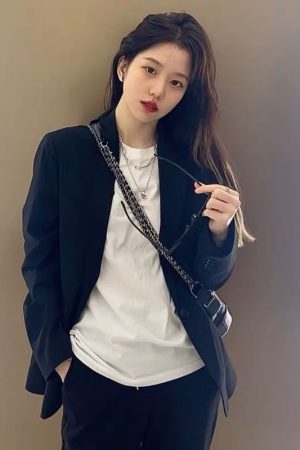 Petite Oversized Black Suit Jacket for Women - Loose Fit Blazer Top in Korean Style for Spring and Autumn 2025