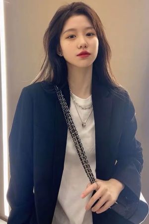 Petite Oversized Black Suit Jacket for Women - Loose Fit Blazer Top in Korean Style for Spring and Autumn 2025