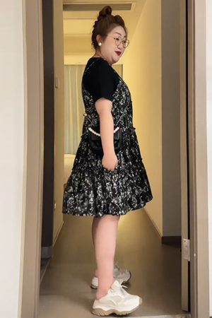 Petite Plus-Size Slimming Loose-Fitting Summer Dress, French Hepburn Style Faux Two-Piece for Curvy Women