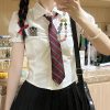 Petite Puff Sleeve JK Uniform Set with Waist-Defined Short Sleeve Shirt and Pudding Bear Design for Summer Womenâ€™s Fashion