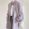 Petite Short Purple Wool Coat for Women - High-End Autumn Winter 2024 Style