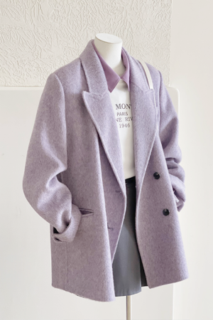 Petite Short Purple Wool Coat for Women - High-End Autumn Winter 2024 Style