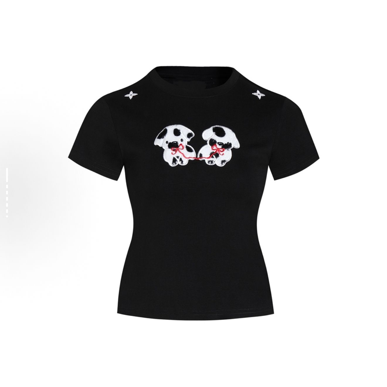 Petite Slim Fit Short-Sleeved T-Shirt with Patch Embroidery for Women - Trendy Summer Style, Age-Reducing Design Petite Slim Fit Short-Sleeved T-Shirt with Patch Embroidery for Women - Trendy Summer Style, Age-Reducing Design