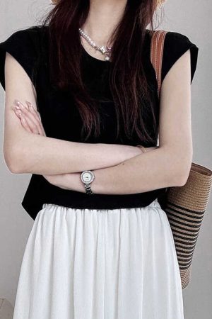 Petite U-Neck Cotton T-Shirt with Flutter Sleeves - Comfortable Summer 2025 Short Sleeve Top in Lazy Style for Casual Looks