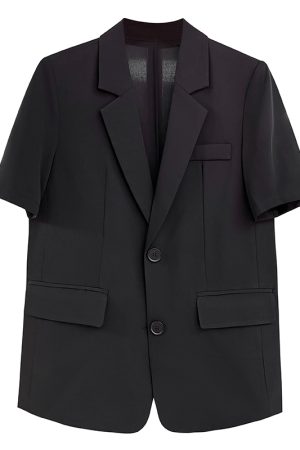 Petite Women's 2025 Summer Black Short Sleeve Suit Jacket - Versatile Slimming Blazer for Professional and Casual Wear