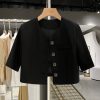 Petite Women's 2025 Summer Thin Black Suit Jacket, Retro Hepburn Style Fashion Blazer for Chic Y2K Look