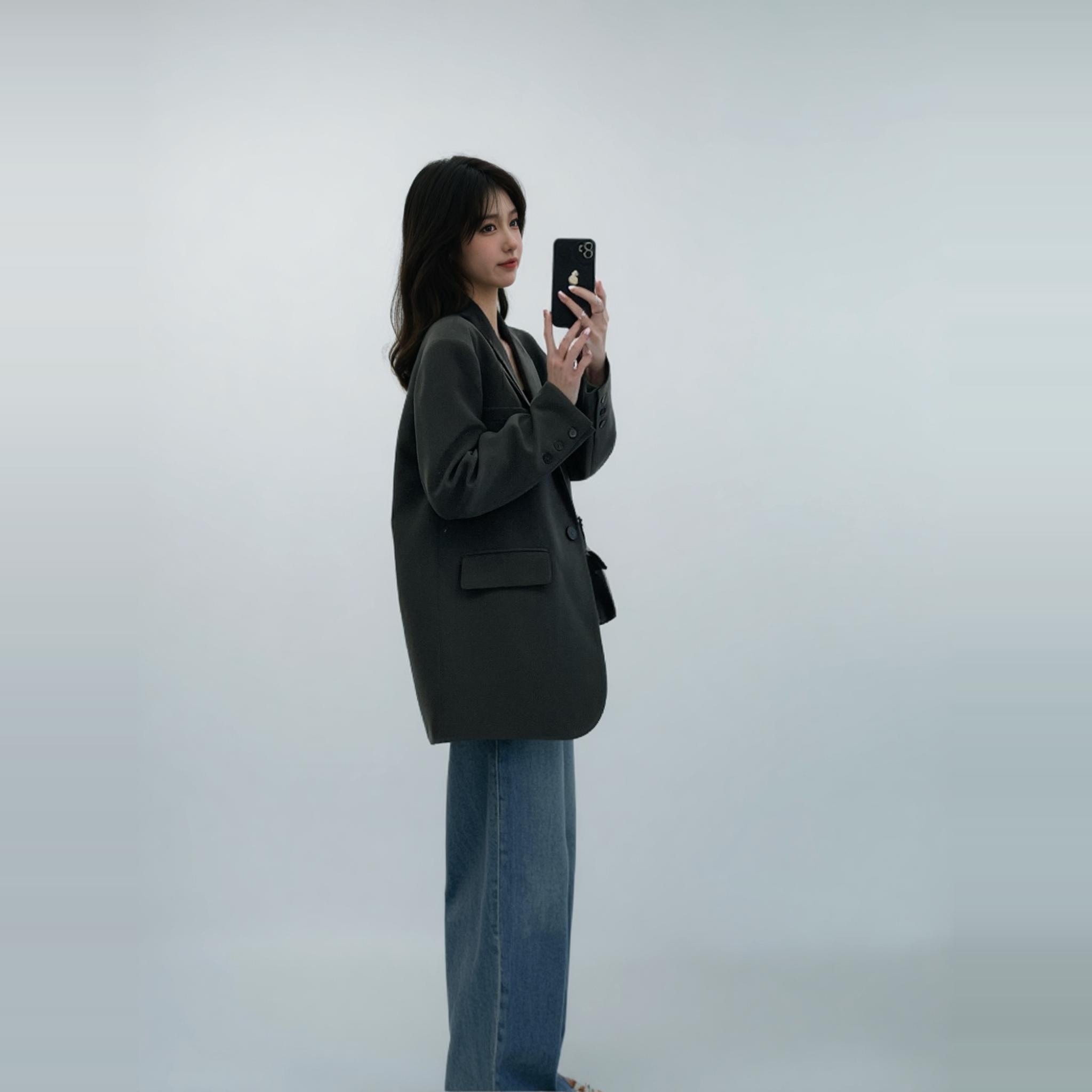 Petite Women's Casual Blazer - Korean Style Gray Suit Jacket for Spring 2025 - Chic Outfit Essential Petite Women's Casual Blazer - Korean Style Gray Suit Jacket for Spring 2025 - Chic Outfit Essential