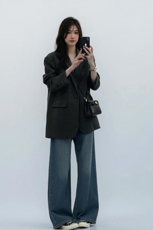 Petite Women's Casual Blazer - Korean Style Gray Suit Jacket for Spring 2025 - Chic Outfit Essential