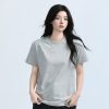 Petite Women's Fitted Gray Short-Sleeve T-Shirt with Round Neck - Summer Style, Casual Graphic Tee for Trendy Looks