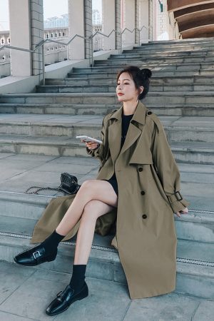 Petite Women's Mid-Length Trench Coat 2024 - Chic British Style for Spring & Autumn, High-End Korean Fashion