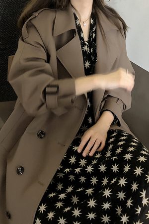 Petite Women's Mid-Length Trench Coat 2024 - Chic British Style for Spring & Autumn, High-End Korean Fashion