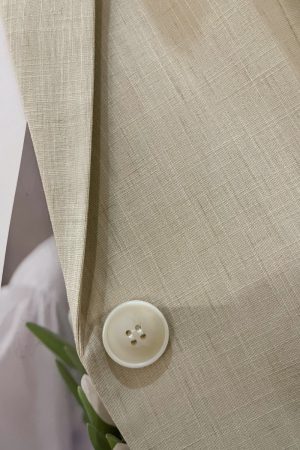 Petite Women's Spring Summer Beige Thin Three-Quarter Sleeve Suit Jacket - Short Fit, Trendy Fashion Outerwear