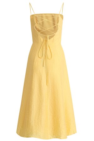 Petite Yellow Spaghetti Strap Dress for Women - French Style Beach Vacation Dress Inspired by Zhao Lusi