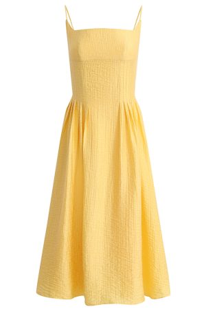 Petite Yellow Spaghetti Strap Dress for Women - French Style Beach Vacation Dress Inspired by Zhao Lusi