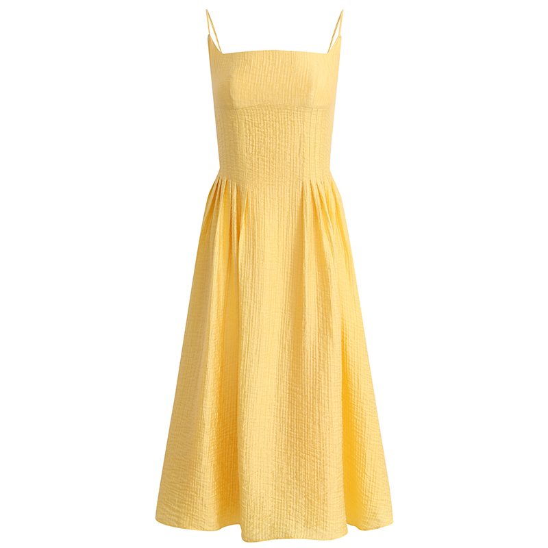 Petite Yellow Spaghetti Strap Dress for Women - French Style Beach Vacation Dress Inspired by Zhao Lusi Petite Yellow Spaghetti Strap Dress for Women - French Style Beach Vacation Dress Inspired by Zhao Lusi
