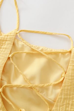 Petite Yellow Spaghetti Strap Dress for Women - French Style Beach Vacation Dress Inspired by Zhao Lusi