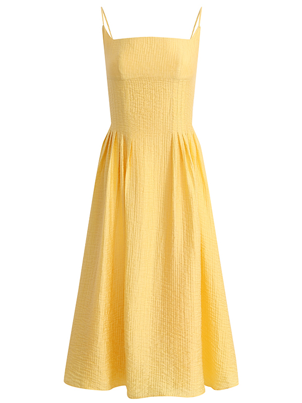 Petite Yellow Spaghetti Strap Dress for Women - French Style Beach Vacation Dress Inspired by Zhao Lusi Petite Yellow Spaghetti Strap Dress for Women - French Style Beach Vacation Dress Inspired by Zhao Lusi
