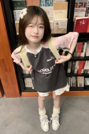 Pink Color-Blocked Raglan Short-Sleeve T-Shirt for Girls - American High Street Style, Summer Fashion for Big Kids, Junior High & High School