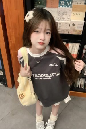 Pink Color-Blocked Raglan Short-Sleeve T-Shirt for Girls - American High Street Style, Summer Fashion for Big Kids, Junior High & High School