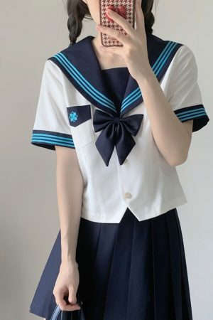 Pink JK Uniform Sailor Suit for Women - Camellia Floral Waist-Defined College Style Summer Short Sleeve Set