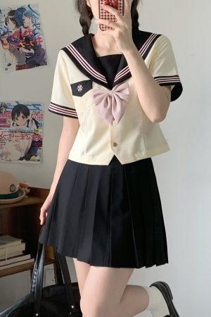 Pink JK Uniform Sailor Suit for Women - Camellia Floral Waist-Defined College Style Summer Short Sleeve Set