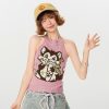 Pink Knitted Backless Halter Top for Women - American Retro Summer Style, Slim-Fit, Girly Y2K Fashion Top