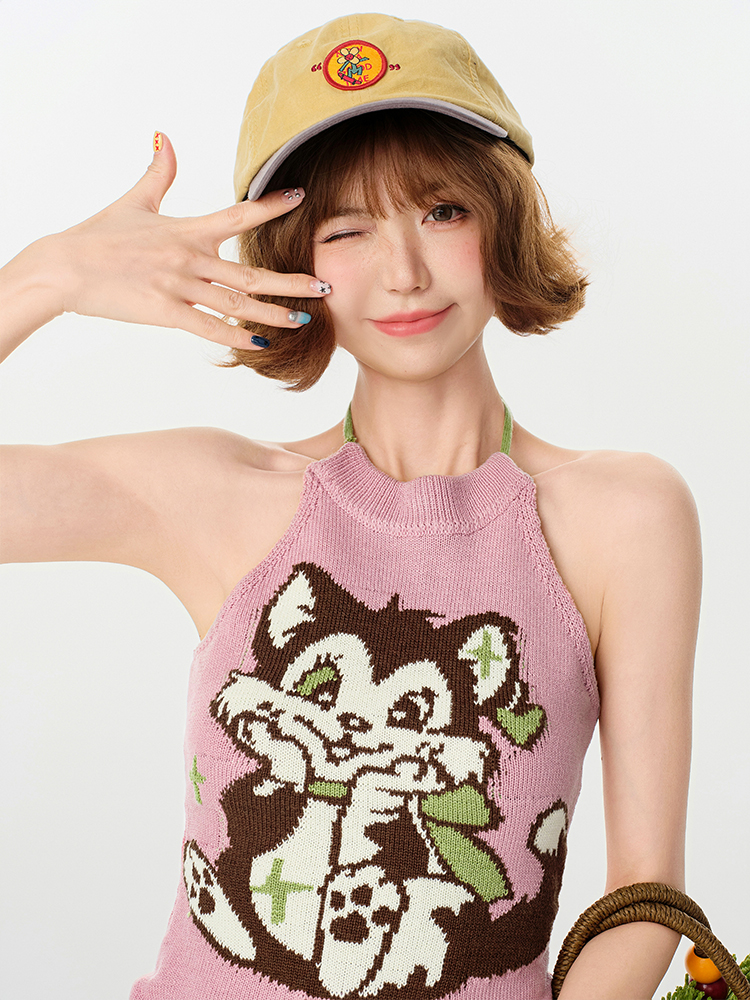 Pink Knitted Backless Halter Top for Women - American Retro Summer Style, Slim-Fit, Girly Y2K Fashion Top Pink Knitted Backless Halter Top for Women - American Retro Summer Style, Slim-Fit, Girly Y2K Fashion Top