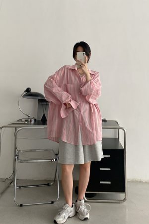 Pink Long Sleeve Sunscreen Shirt for Women - Sun Grapefruit Casual Top, Thin Korean Style for Summer 2025