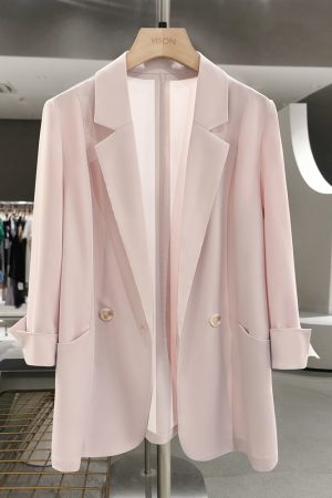 Pink Loose-Fit Blazer for Women - 2025 Summer Style, Lightweight Casual Jacket for a Youthful Look