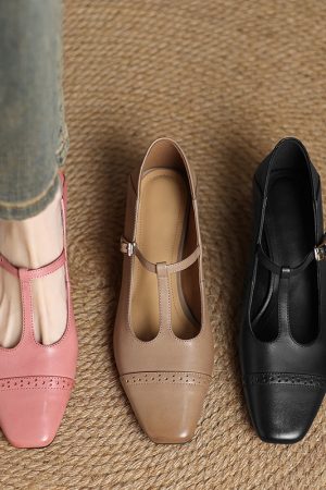 Pink Mary Jane Slip-On Shoes for Women - French Square-Toe Mid-Heel - Chic Italian Style