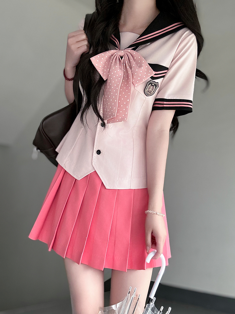 Pink Sailor Suit Women's JK Uniform with Navy Collar - Summer College Style Pudding Bear Inspired 2025 Fashion Pink Sailor Suit Women's JK Uniform with Navy Collar - Summer College Style Pudding Bear Inspired 2025 Fashion