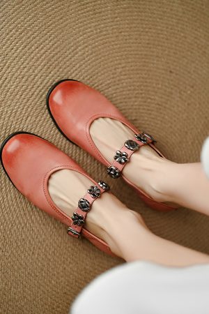 Pink Soft-Soled Mary Jane Shoes with Round Toe - Italian Style Flats for Women, Perfect for Y2K and Retro Looks