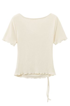 Pink Sweet Women's Off-Shoulder Short Sleeve T-Shirt with Irregular Ruffle Edge and Butterfly Decor, 2025 Summer Fashion Trend